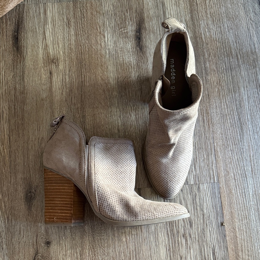 Madden Girl Perforated Beige Ankle Booties